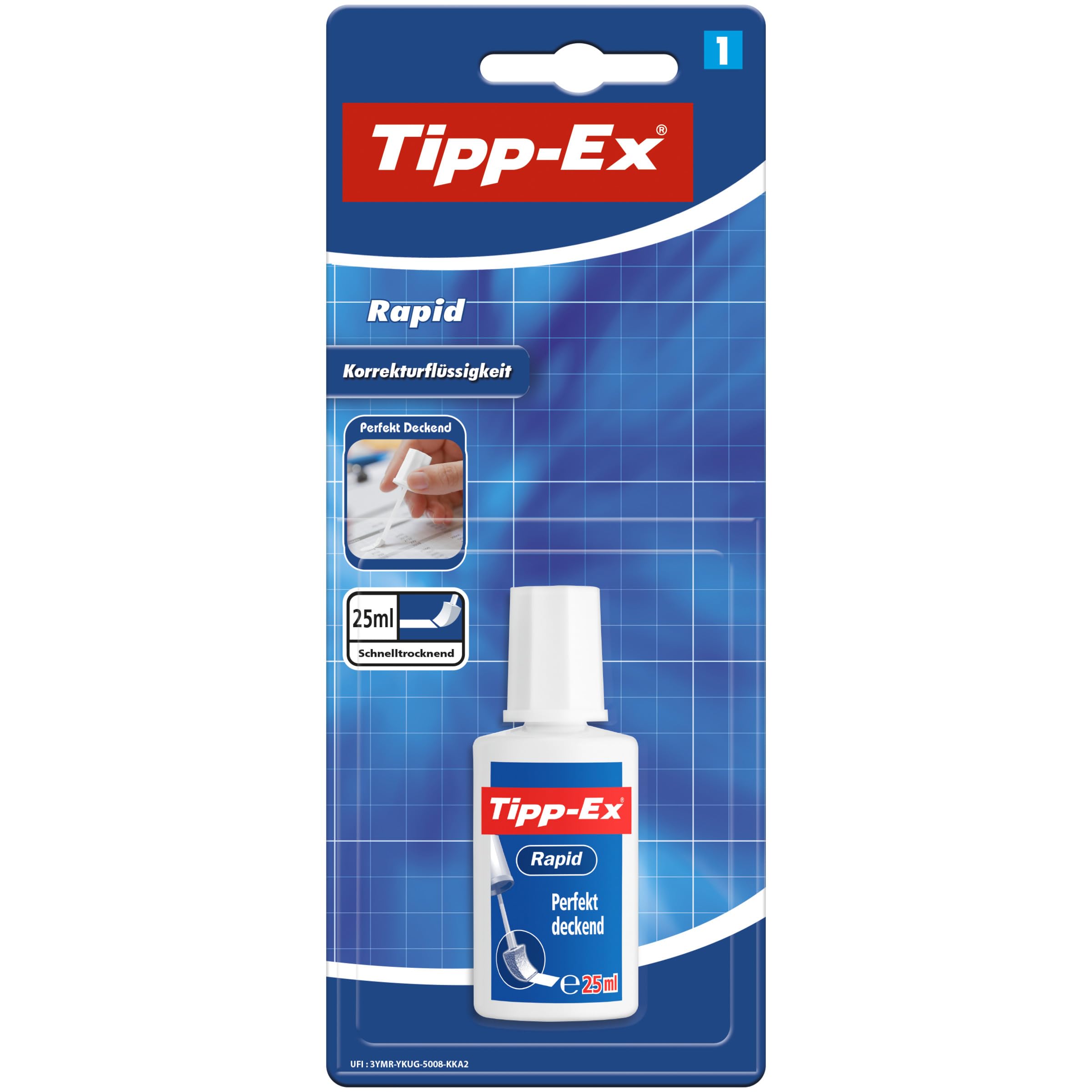 Tipp-Ex Rapid, Correction Fluid Bottle, High Quality Correction Fluid, 20ml, Ideal for School, White, Pack of 1