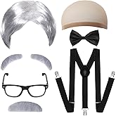 Gvhntk Old Man Costume Wig for 100 Days of School Costume Dress Up Accessories Grandpa Old People Set for Halloween
