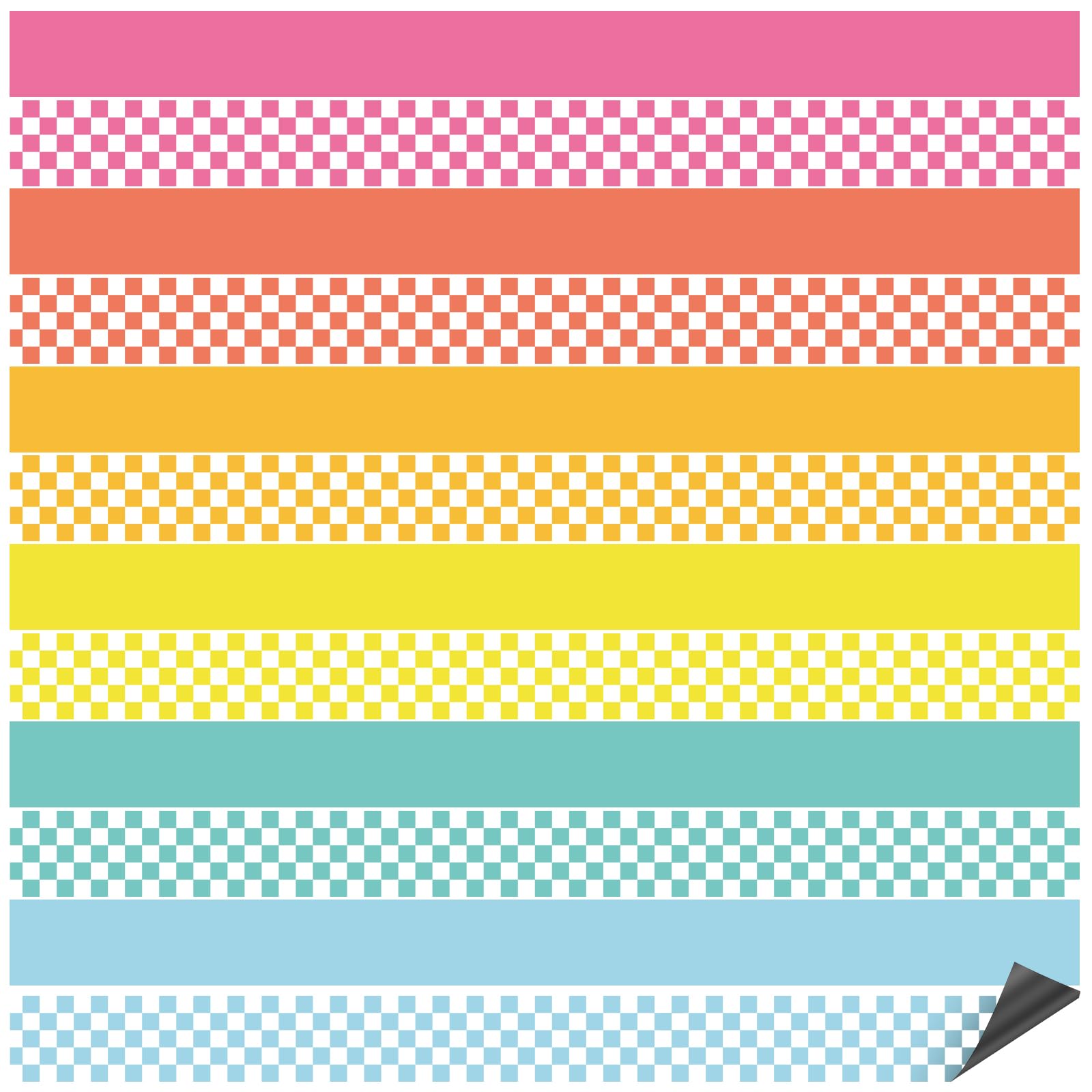 Photo 1 of Ireer 24 Pcs Checkerboard Magnetic Bulletin Board Border for Classroom Pastel Whiteboard Magnetic Strips Checkered Chalkboard Trim Borders for Back to School Teacher Decorations