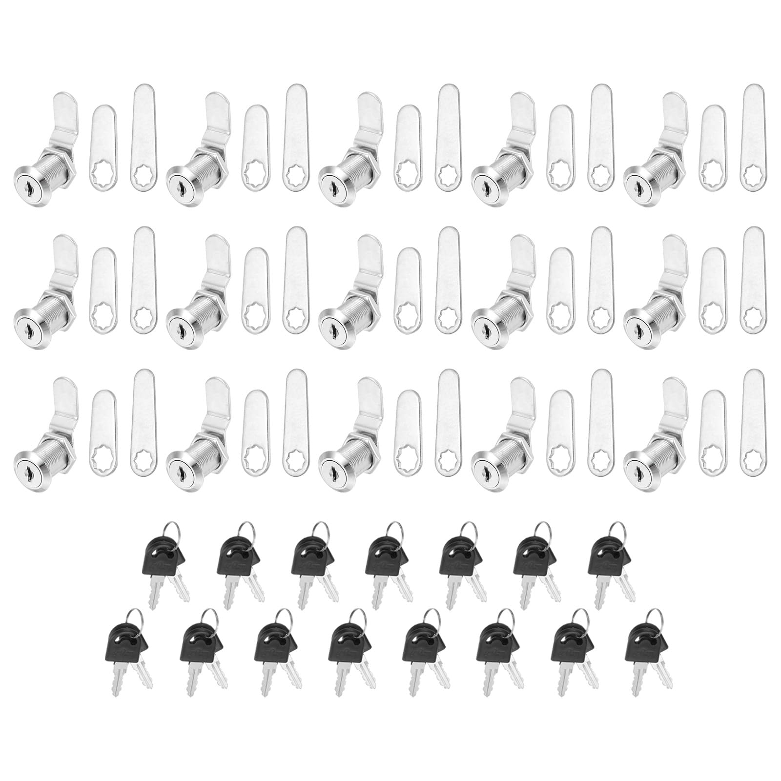 PATIKIL 1/8 Inch Keyed Alike Cabinet Locks with Key, 15 Pack Cam Replacement Lock Cylinder Toolbox Lock for RV Drawer Storage Cart Mailbox, Silver