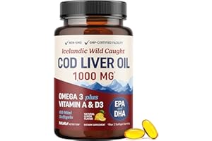 MAV NUTRITION Cod Liver Oil Softgels 1000MG | Omega 3 + Vitamin A & D3 | Wild Caught Cod Liver Oil, Icelandic Sourced & Molecularly Distilled | EPA DHA Omega 3 Supplement for Bone & Immune Health | 60 Ct
