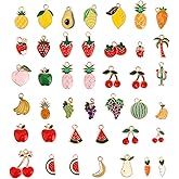 lasuroa 40pcs Fruit Charms Jewelry Making, Zinc Alloy Fruit Pendants Cherry Watermelon Strawberry Lemon Peach DIY Enamel Charms for Necklace Bracelet Earring