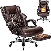 500 LBS Big and Tall Office Chair with Foot Rest High Back Recline Ergonomic Chair for Heavy People, Executive Office Chair Comfortable for Home Office, Large Computer Desk Chair Brown