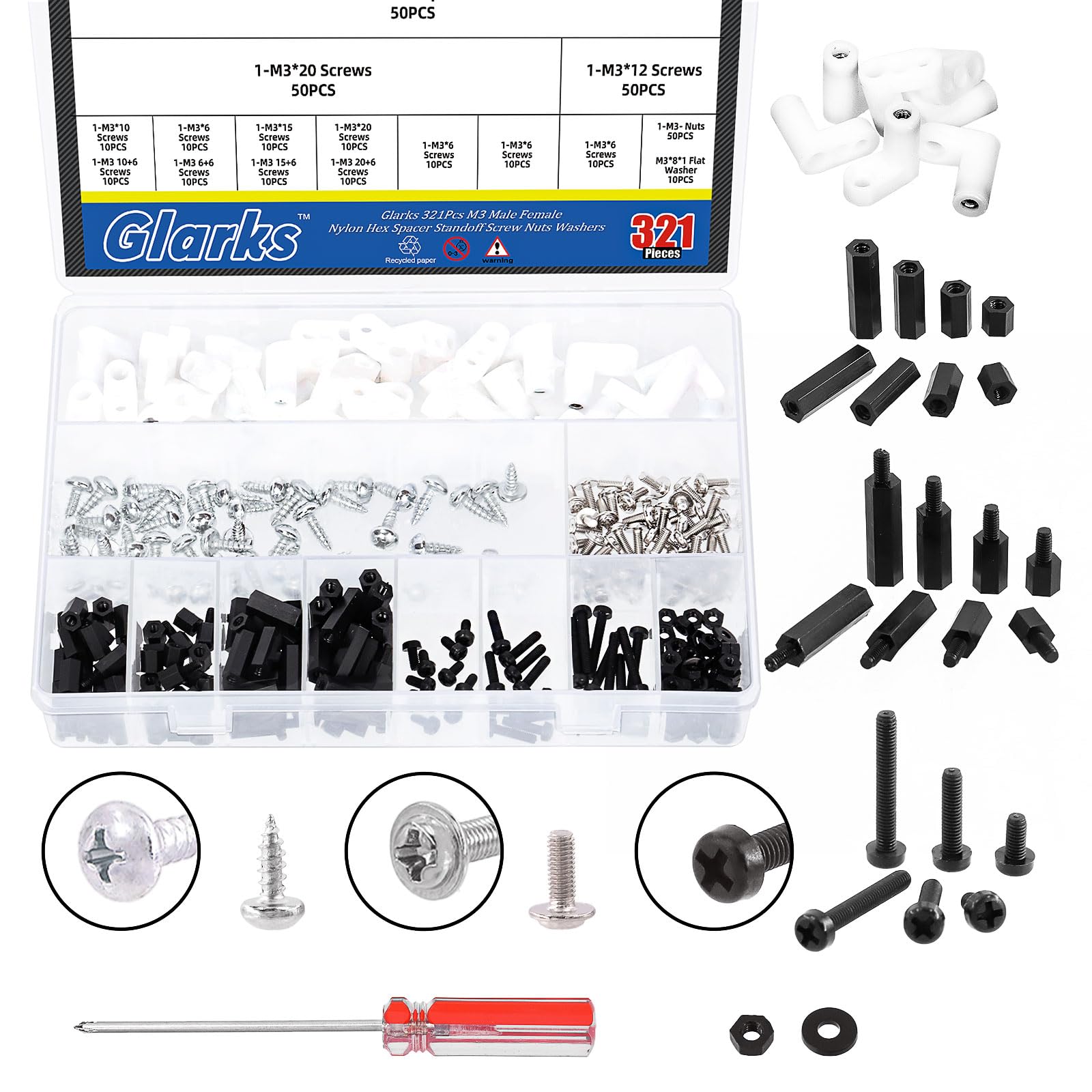 Glarks 221Pcs L Type PCB Board Mounting Feet Insulated PCB Spacers Circuit Board Standoffs Console Motherboard Fixed Plastic Feet with Screws for Arcade Gaming Board Mounting Hardware