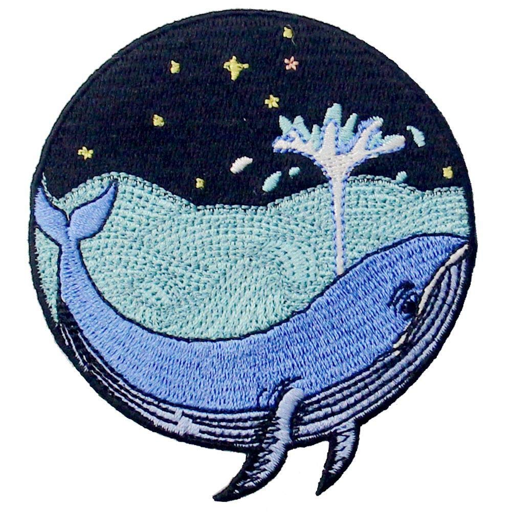 Whale in The Sea Patch Embroidered Badge Iron On Sew On Emblem