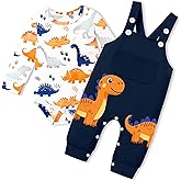 BAVADER Baby Boy Clothes Dinosaur Romper Adjustable Overalls Baby Boy's Clothing Infant Boy Clothes 2PCS Outfits Fall Winter