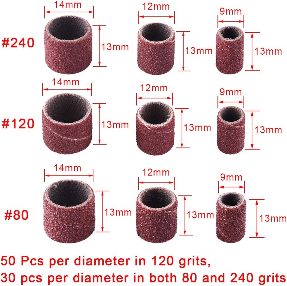 SIQUK 345 Pcs Drum Sander Kit with 330 Pcs Drum Sanding Bands, 12 Pcs Drum Mandrels, 2 Pcs Self-Tightening Drill Chuck and 1 Pc Combination Wrench for Dremel Rotary Tool - Image 5