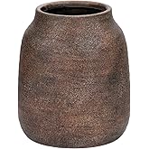 Briful Rustic Ceramic Vase 7” Tall – Handcrafted Vintage Pottery Flower Vase with Distressed White-Wash Finish – Farmhouse Decorative Accent for Table, Shelf, Mantel (Not Watertight), Brown