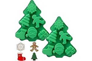 Accfore 2 Pack Christmas Silicone Molds,No-Stick Xmas Silicone Cake Baking Molds for Making Holiday Chocolate Candy,Handmade Soap,Candles,Bath Bombs,Fondant,Cake,Ice Cubes,Candles,Jello