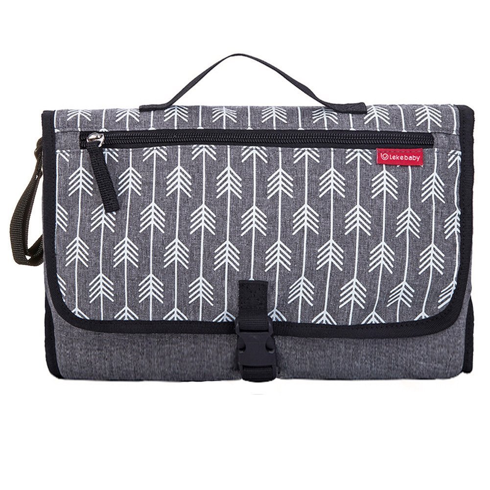 Lekebaby Portable Diaper Changing Pad Built-in Head Cushion Waterproof Baby Travel Changing Station, Arrow Grey Print