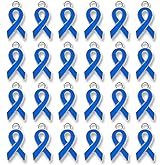 60PCS Blue Ribbon Charms Alloy Enamel Bow Pendants for Jewelry Making, Crafting, Keychains, DIY Gifts, Awareness Charity Events with Jump Rings