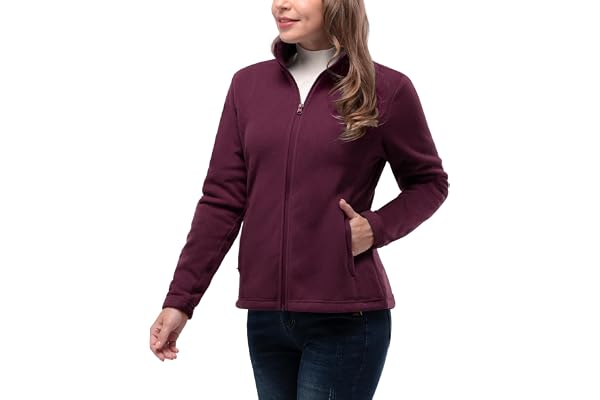 33,000ft Women's Zip Up Fleece Jacket, Long Sleeve Warm Soft Polar Lightweight Coat with Pockets for Winter