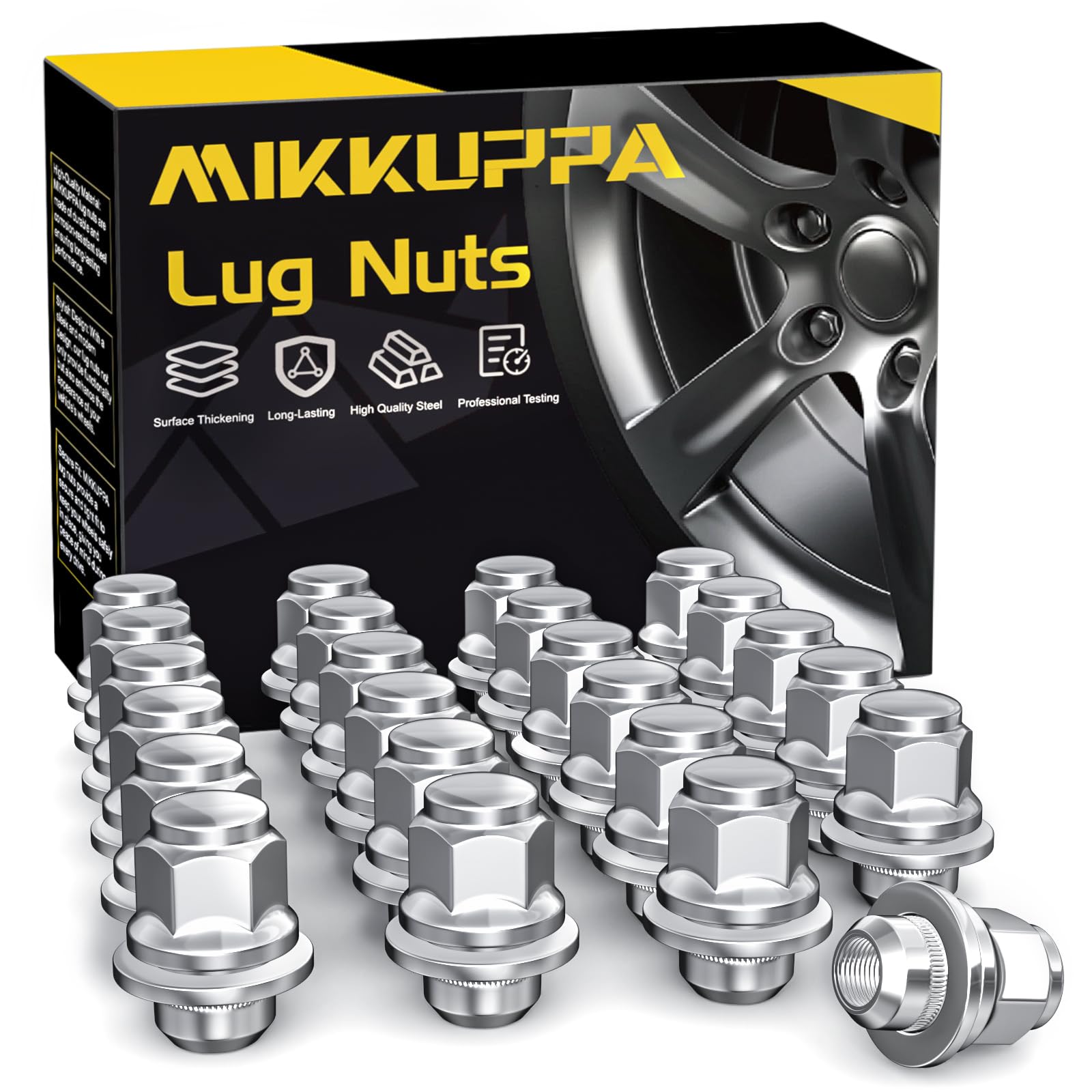 Photo 1 of MIKKUPPA M12x1.25 Mag Lug Nuts - Chrome 24pcs OEM Flat Washer Style Factory Wheel Nuts 1.47" Hight 13/16" Hex, Replacement for Nissan Armada Frontier NP 300 Titan (Not XD)