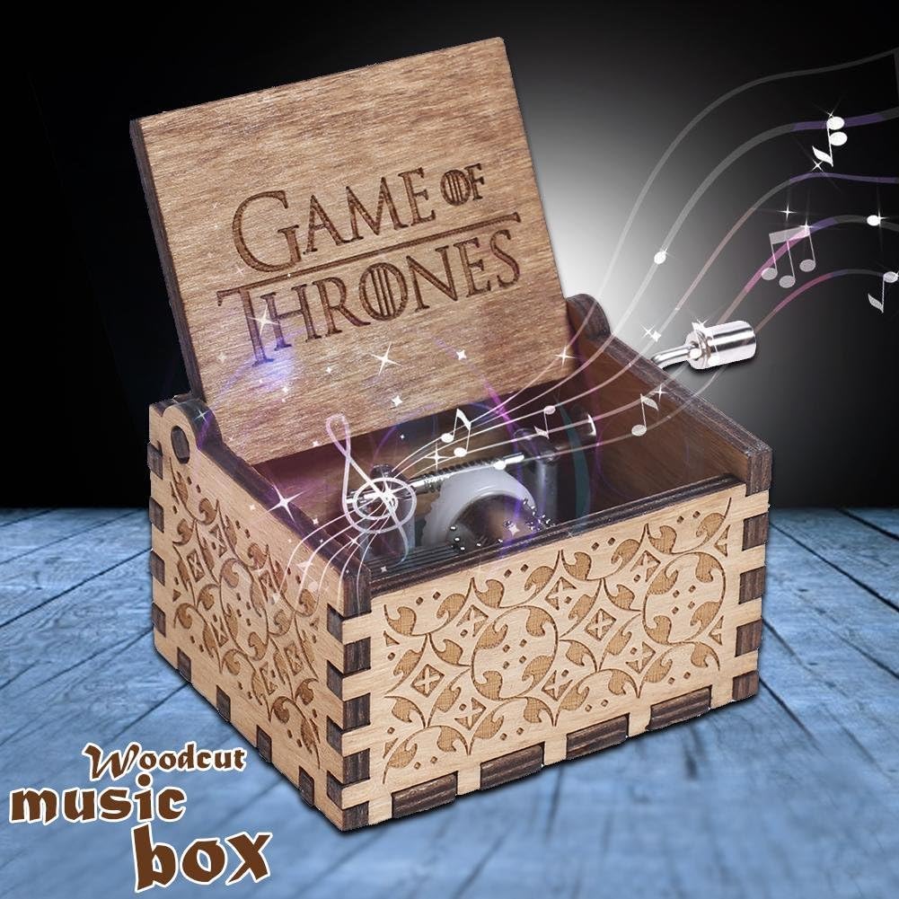 Wood Music Boxes for Daughter, Engraved Vintage Wooden Musical Box Gifts for Wife, Hand Crank Music Box Gifts for Birthday/Christmas/Valentine's Day (Right Game)