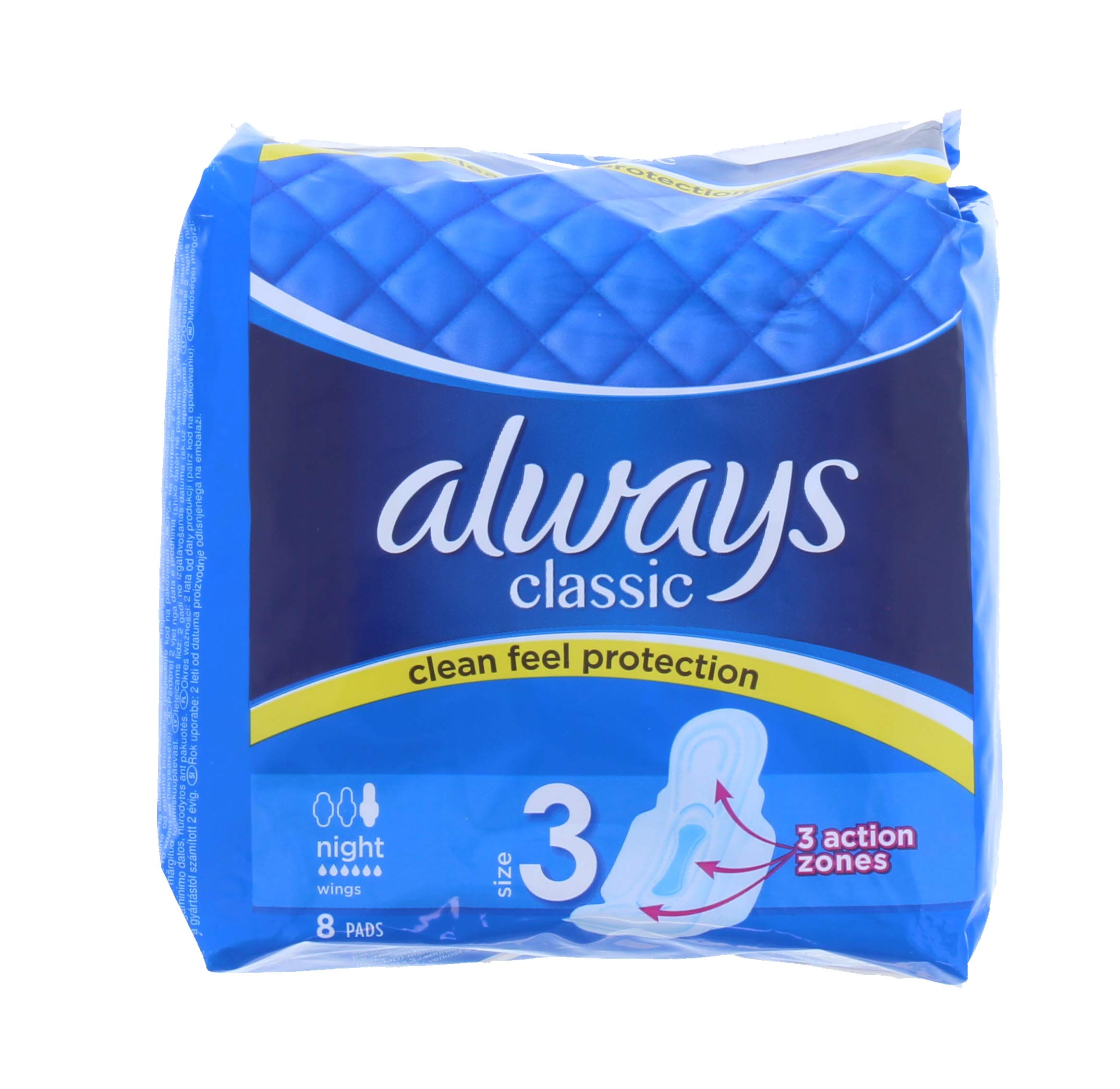 Always - Always Classic Night (Size 3) Sanitary Napkins with Wings - 8 Count (Pack of 1)