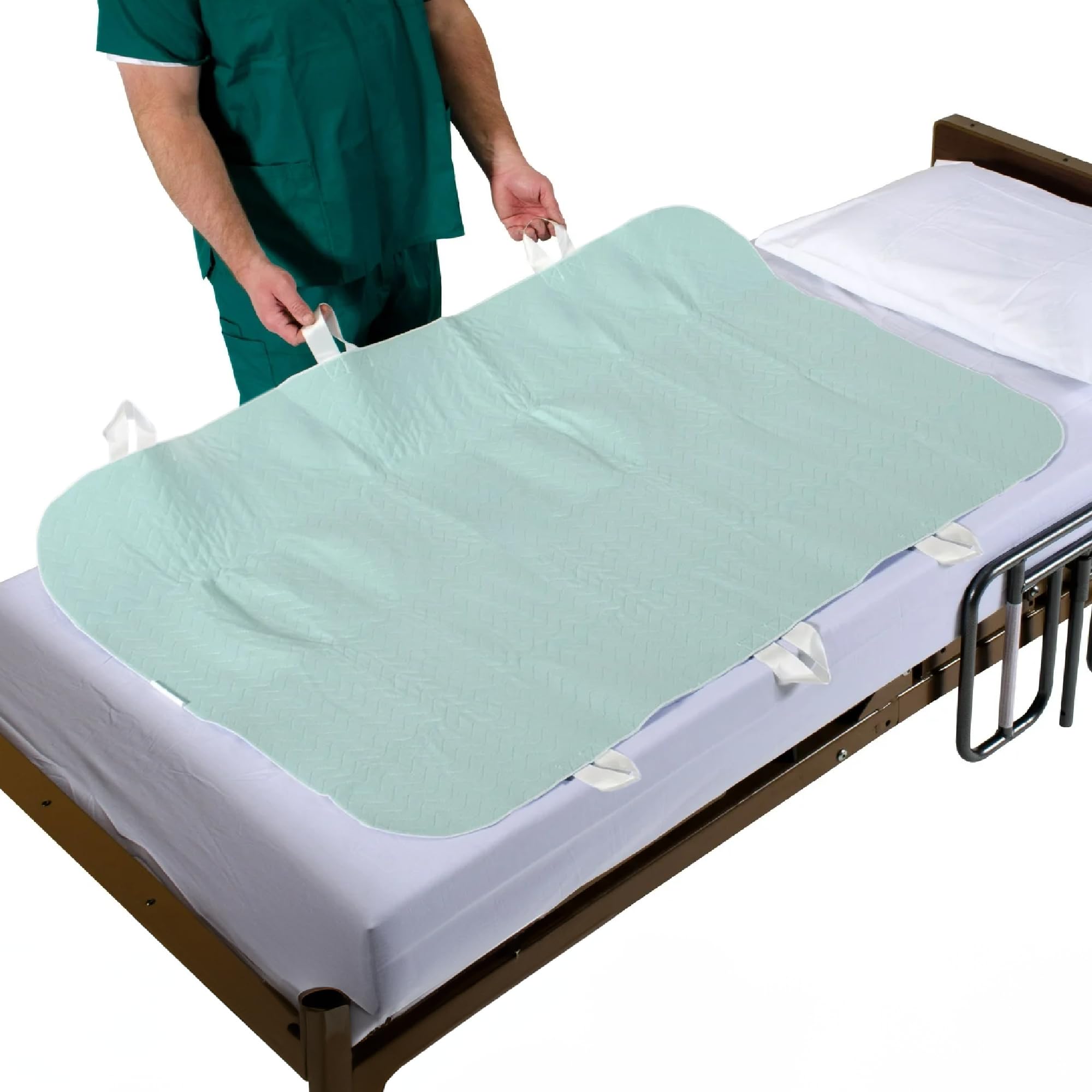 Patient Aid 34" x 72" Positioning Bed Pad with Handles Incontinence Mattress Bedding Protector Liner Underpad with Straps for Easy Lift Transfer Reusable Washable Waterproof Hospital Quality
