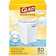 Glad Medium Trash Bags, 8 Gallon, Febreze Fresh Clean Garbage Bags, With Odor Control and Drawstring, 80 Count