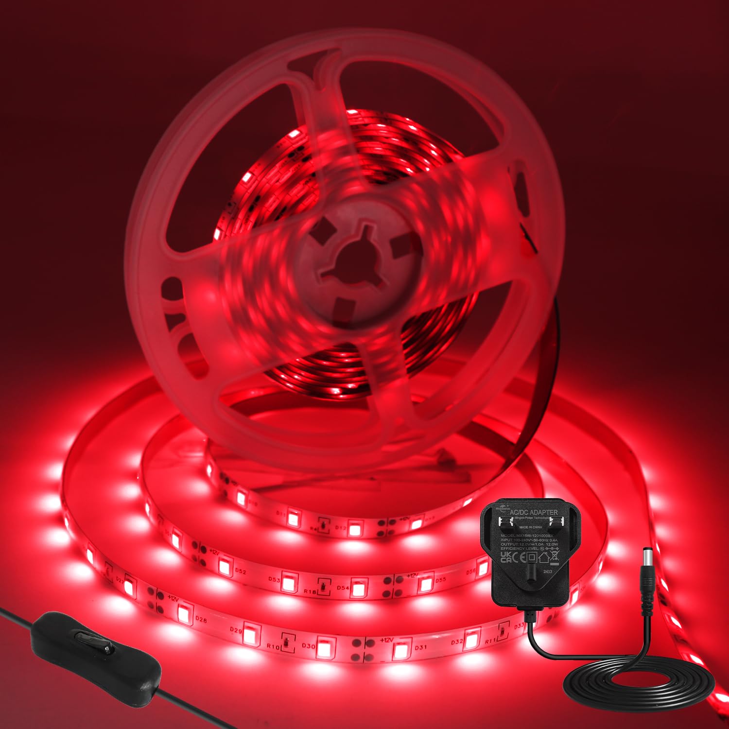 iNextStation Red LED Strip Lights, 5M SMD2835 Cuttable LED Tape Lights with Plug, 12V Outdoor Waterproof Light Kit for Gaming Room Monitor Bedroom TV Backlight Bar Walls Shop Windows Ambient Lighting