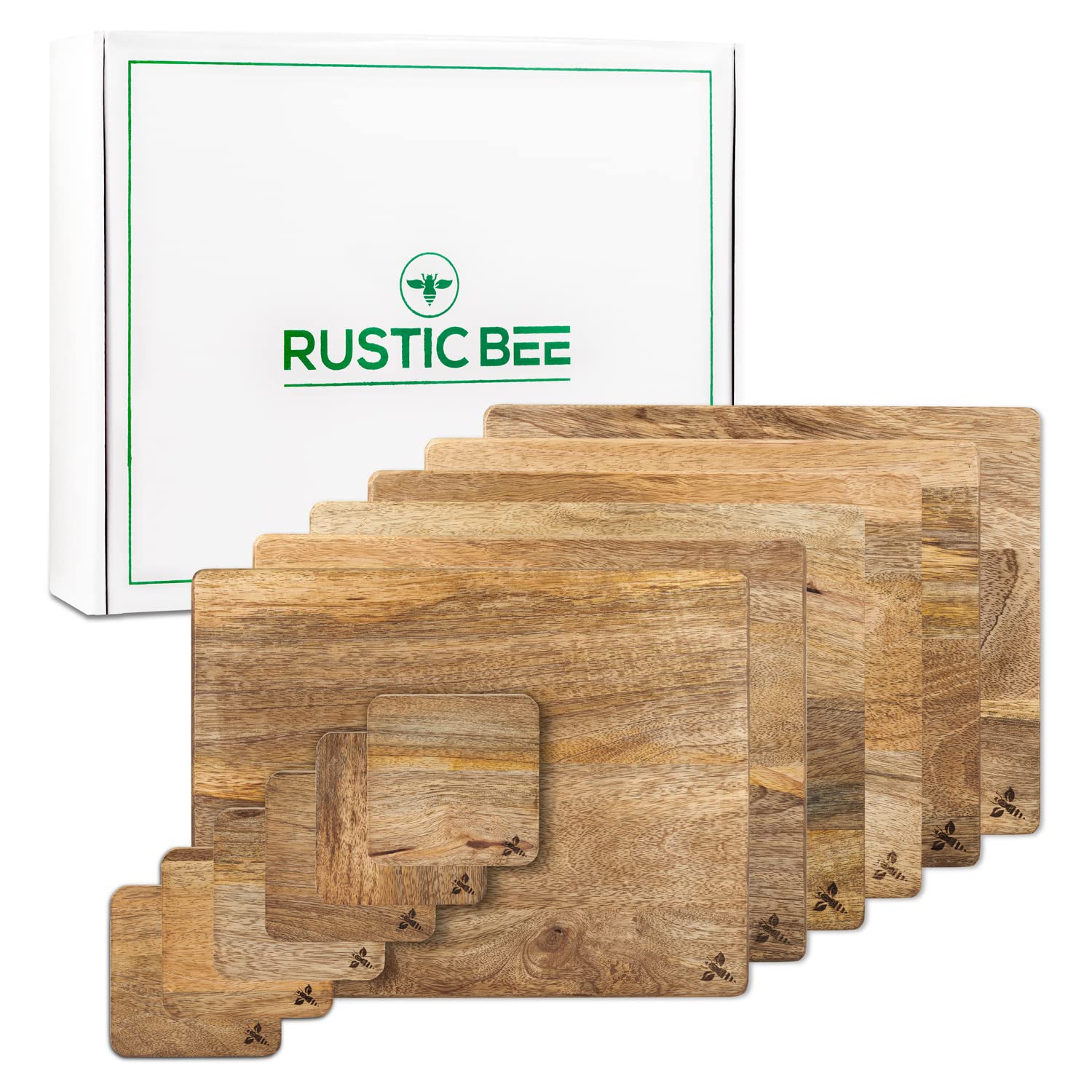 Rustic Bee Premium Mango Wooden Placemats and Coaster sets 6 - Beautiful, Eco-Friendly, Nonslip, Water Resistant Table Mats and Coaster Set, Large 32.5cm x 25cm x 1cm