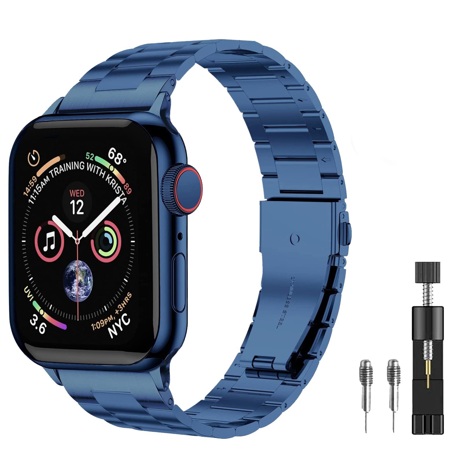 PUGO TOP Stainless Steel Band Compatible with Apple Watch Ultra 3-1(49mm)& Series 11-1 SE3-1(46/45/44/42/41/40/38mm), Metal Strap for Men, Heavy Duty iWatch Bracelet, No Hair Pinching, Tool Included