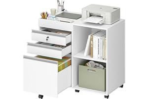 Hzuaneri 3-Drawer Filing Cabinet, Mobile File Cabinet with Lock, Office Storage with Open Storage Shelves, Fits A4, Legal, Le