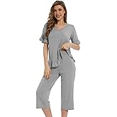 WiWi Soft Viscose from Bamboo Pajama Set for Women Short Sleeve Top with Capris Pajamas Sets S-XXL