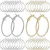 Pndeyo 32pcs Hoop Earrings Findings, Hypoallergenic Round Earring Loop, Open Beading Earrings Accessories Jewelry Making DIY Crafts 30mm- Gold & Silver
