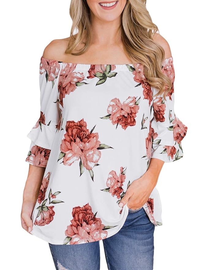 Buy LookbookStore Women's Summer Off The Shoulder White Floral Print