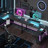 Bestier 58 Inch L-Shaped Gaming Desk with RGB Lights and Outlets view 8