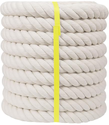 MUKCHAP Natural Cotton Rope - 1.25 Inch X 49 Feet, 3 Strand Twisted, Off-White, For Crafts & Decor