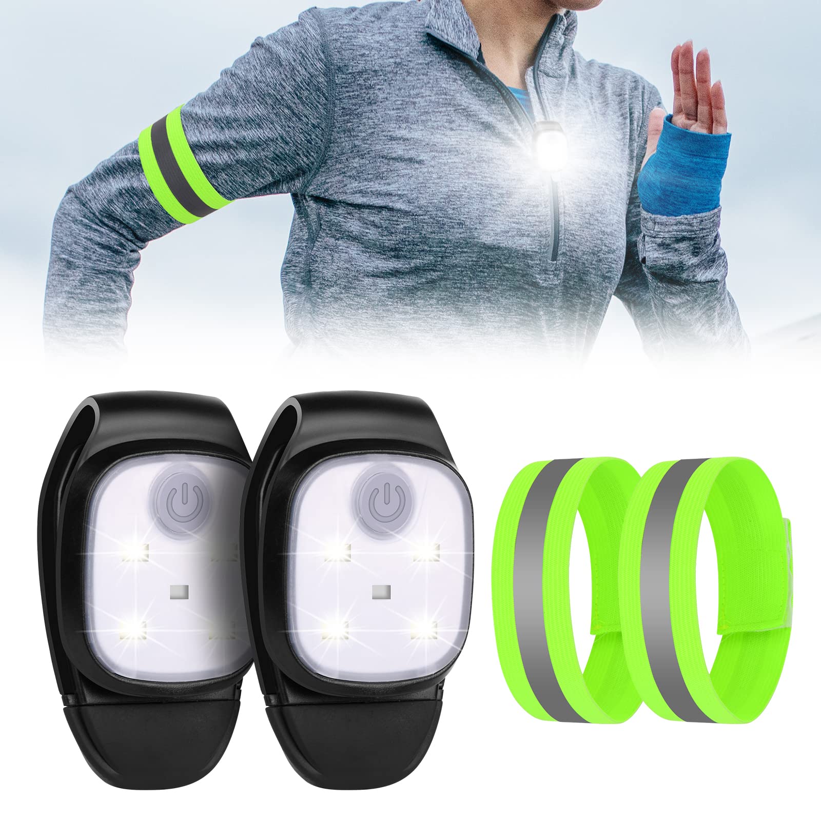URAQT Running Lights - USB Rechargeable LED Outdoor Night Clip-on Super Bright Walking Lights for Runners, Joggers, Camping, Hiking, Dog Walks (2 pc)