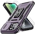 DEERLAMN Case for iPhone 13/iPhone 14 6.1-Inch with Slide Camera Cover+Screen Protector(2 Packs),Rotated Ring Kickstand Military Grade Shockproof Protective Cover-Deep Purple