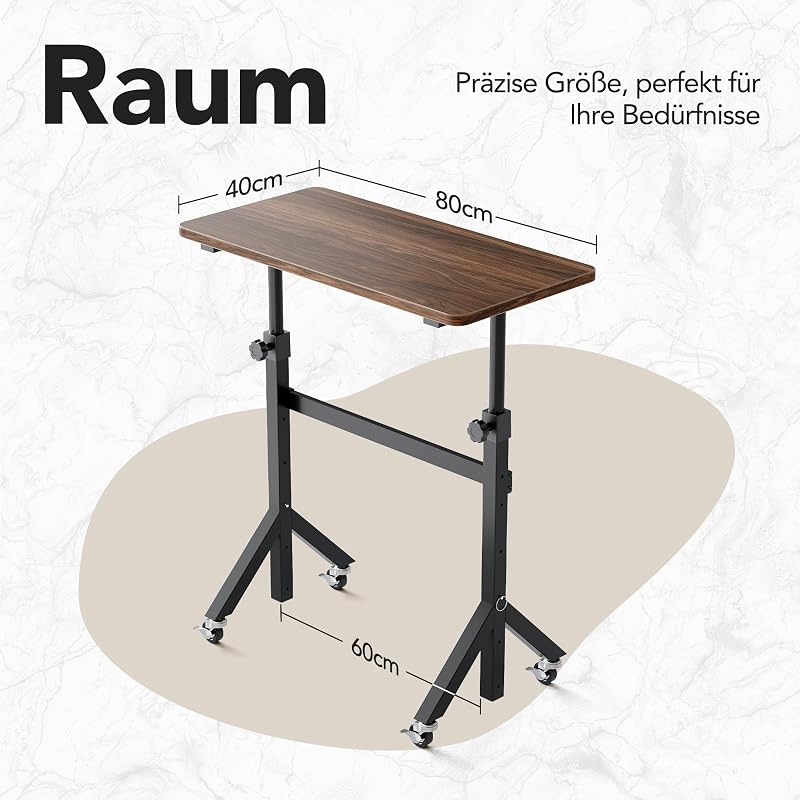 Höhenverstellbarer Schreibtisch 80 x 40cm mit Rollen
