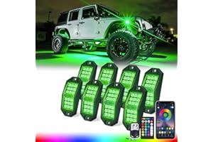 Xprite 8 Pods Rock Lights Wide Angle Bluetooth RGB Rocklights, Multicolor Neon Lighting Footwell Underglow Kits w/Wireless Remote, Compatible Jeep UTV ATV SUV RZR Off-Road Trucks Cars Boats