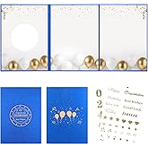 IRENE Guest Book for DIY, Blank Blue Gold Party Decoration Sign Book Alternative for Wedding, Birthdays, Graduation, Baby Showers, Quinceanera, Farewell, Retirement Celebration Party