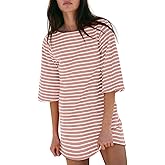 Yousify Women’s T Shirt Dress Cotton Summer Dresses 2026 Casual Loose Short Sleeve Striped Mini Dress with Pockets