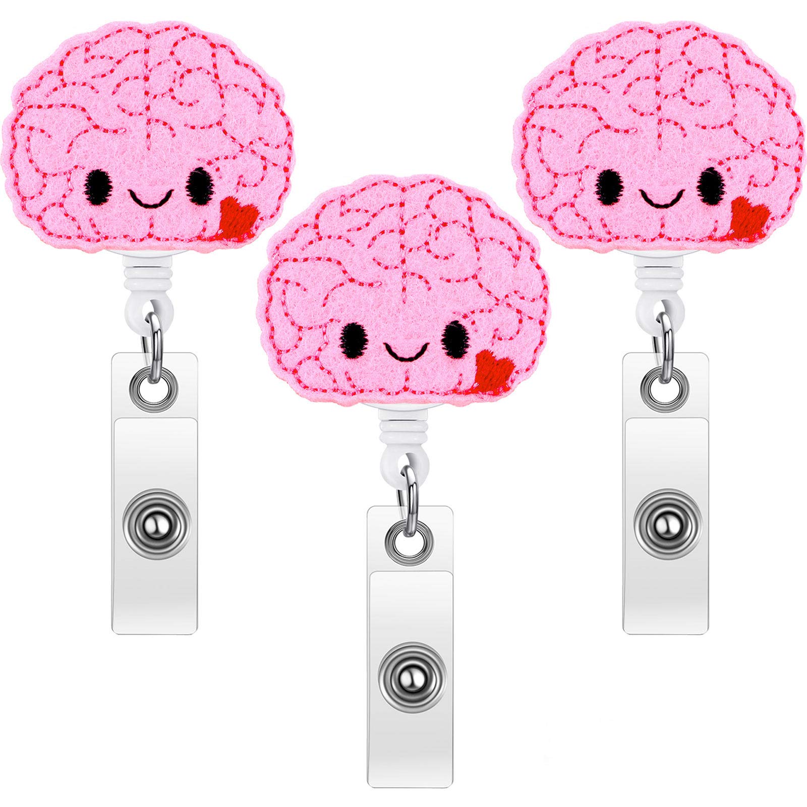 Photo 1 of 3 Pieces Brain Badge Reel Retractable Nurse Badge Holder Felt Nursing Name Badge Holder for Women Nurse