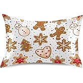 Dalzium Christmas Satin Pillowcase for Hair and Skin Gingerbread Cookies Silk Pillow Case Soft and Cozy Body Pillow Covers Standard Size with Envelope Closure