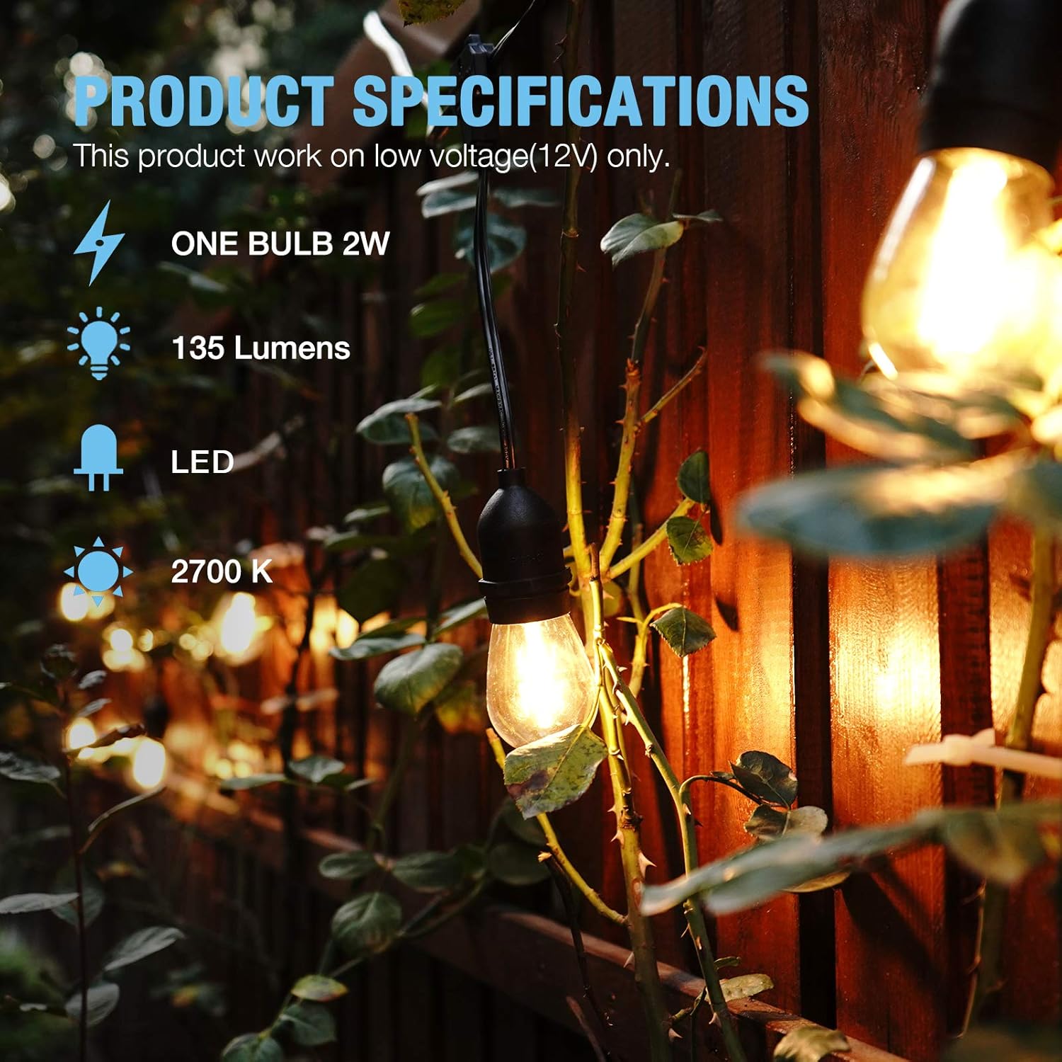 GOODSMANN LED Outdoor Low Voltage String Lights 12V 10PCS Bulbs Hanging Landscape Lighting, 50 FT Light String Weatherproof Decorative Lights Need Work with Low Voltage Transformer 9132-82601-10A : Garden & Outdoor