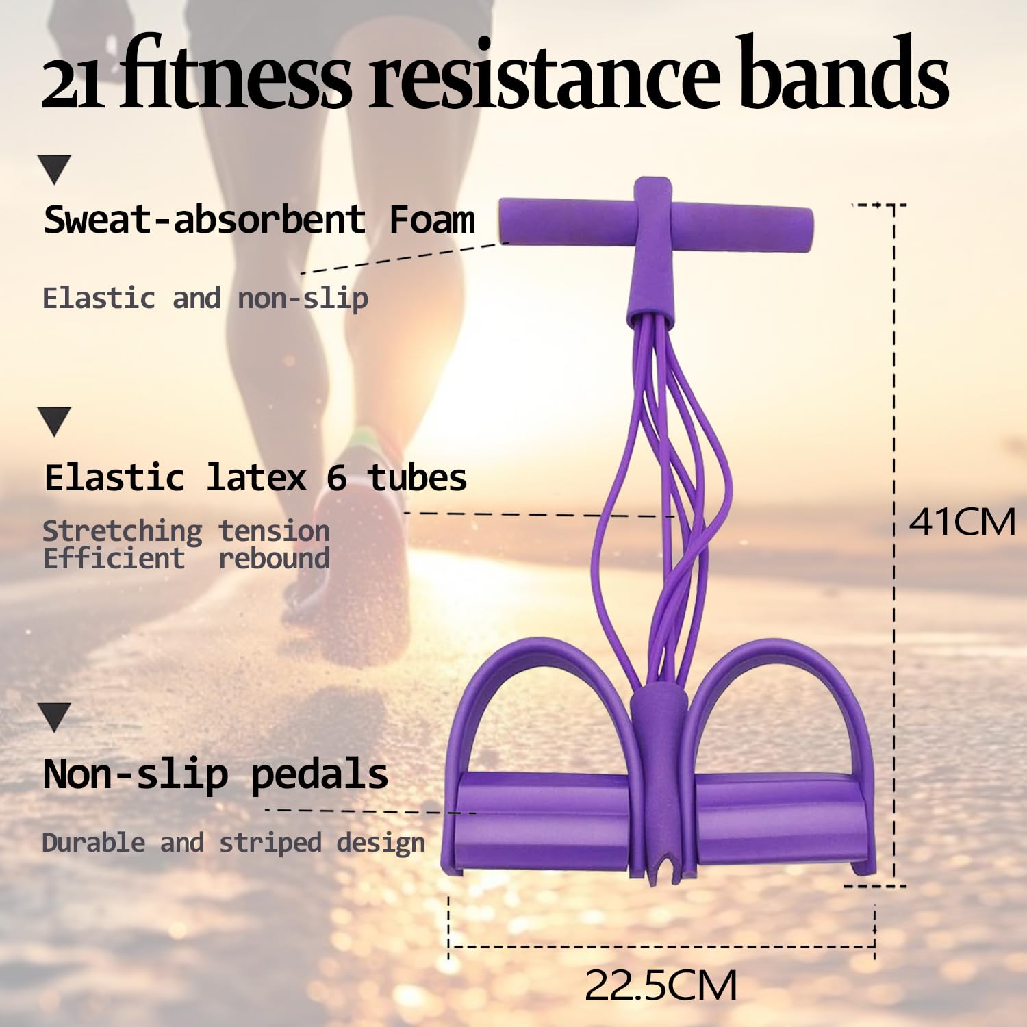 21 Fitness Resistance Bands-6 Tube Pedal Ankle Puller,Multifunction Tension Rope,Natural Latex Fitness Bands for Strength Training, Tummy, Waist, Arm, Leg Slimming, Home Gym Exercise Equipment