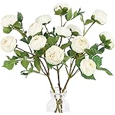 White Ranunculus Artificial Flowers,3PCS 18 Heads Faux Silk Ranunculus Flowers Long Stems Fake Peonies for Centerpieces Arrangements Wedding Party Home Decoration(White)