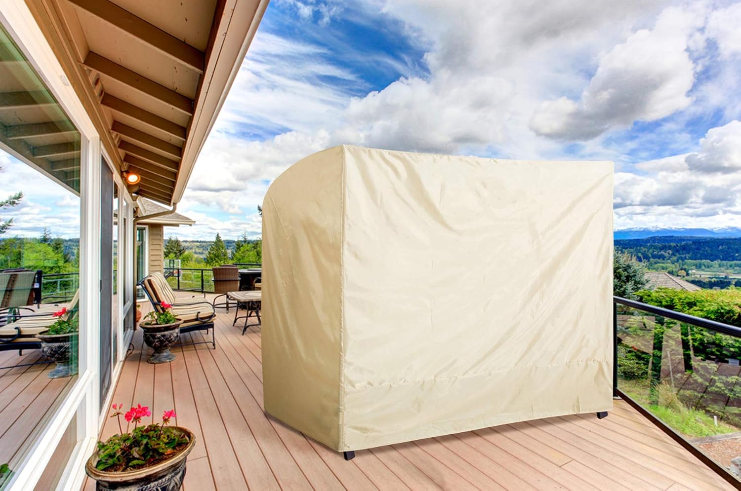 Outdoor 3 Triple Seater Hammock Patio Swing Chair Cover, Water-Resistant, All Weather Protection, Beige Color : Garden & Outdoor