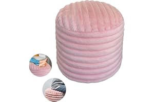 Foreard Round Ottoman Stuffed Pouf Footrest 20 x 15 Inches for Bedroom and Living Room Couch Foam Chunk Filling Floor Pouf (Pink)