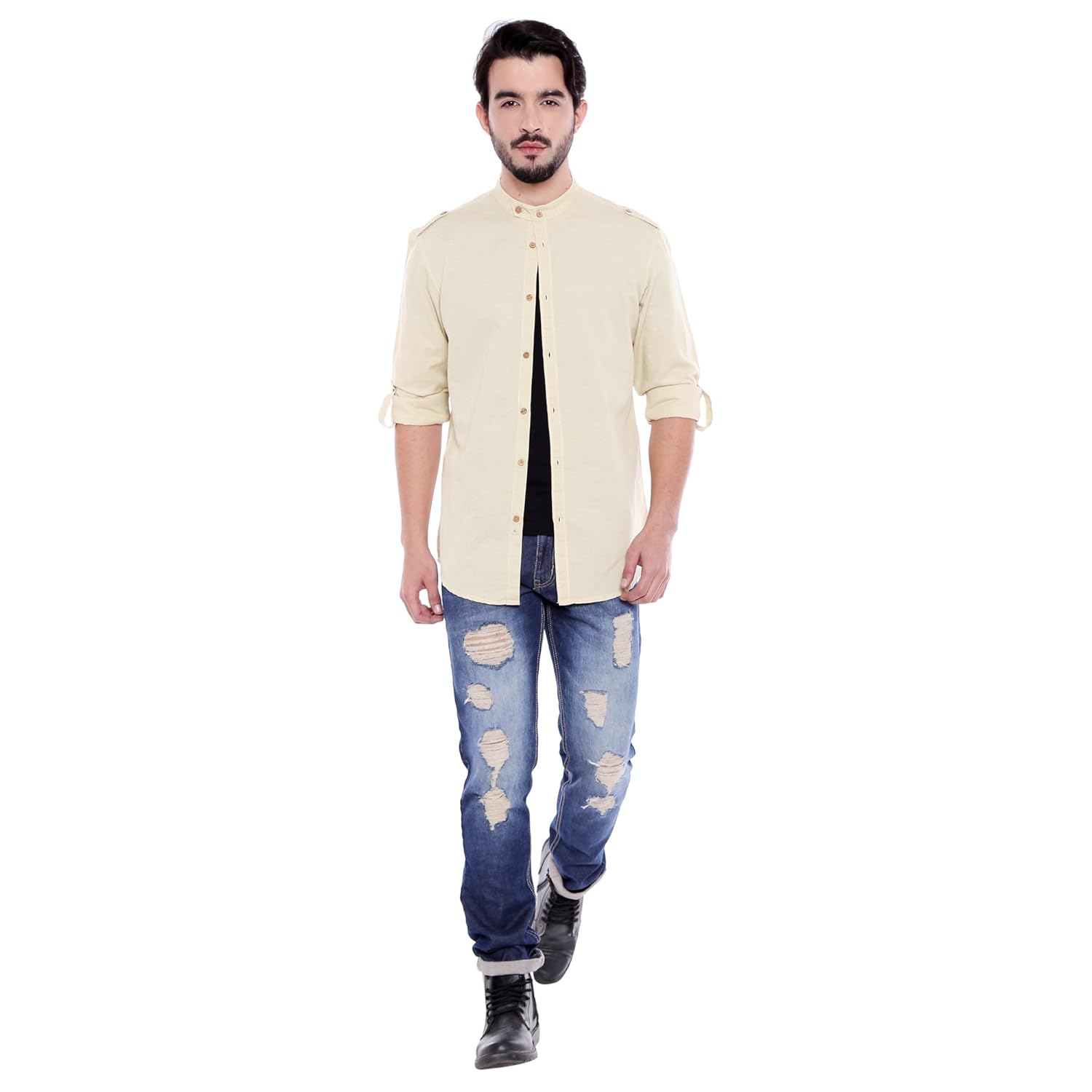 dennis lingo men's solid sky blue linen casual shirt