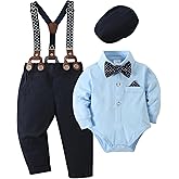SANMIO Baby Boy Clothes Suit 0-24M Boys Baptism Easter Outfits Baby Shirt+Bow Tie+Pants+Suspenders 4Pcs Christmas Wedding Set