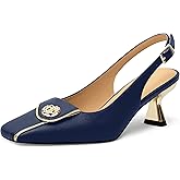 Muikecors Women's Kitten Heels Slingback Square Toe Low Heel Pumps Closed Toe Matte Slip On high Heels Womens Work Dress Office Wedding Party Shoes 2 Inch