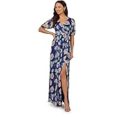 Adrianna Papell Womens Crinkle Chiffon Floral Gown