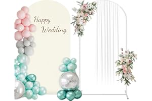 SHINOSKE Arch Backdrop Stand with Wedding Arch Cover Spandex, 6.6 FT Metal Balloon Arch Stand and Arch Cover Backdrop Fabrict for Gender Reveal Party,Ceremony Baby Shower Bridal Decoration Birthday, Beige