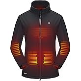 DEWBU Soft Shell Heated Jacket for Women with 12V Battery Pack and Detachable Hood Outdoor Electric Heating Coat