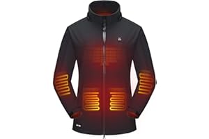 DEWBU Soft Shell Heated Jacket for Women with 12V Battery Pack and Detachable Hood Outdoor Electric Heating Coat